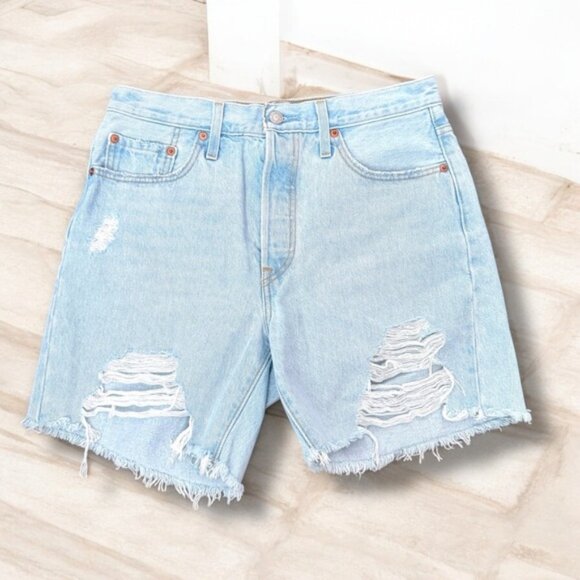Levi's Pants - Levi s 501 Light Blue Distressed Denim Shorts cut off boho western festival 29